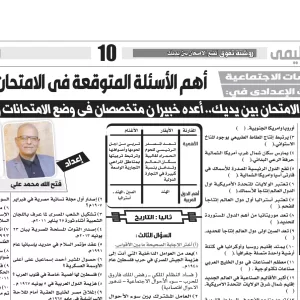 الدراسات الاجتماعية - للصف الثالث الاعدادى - 26 ابريل 2025