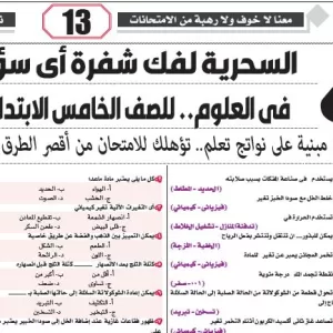 العلوم - للصف الخامس الابتدائى – 8 ديسمبر 2025