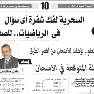 مراجعة الرياضيات  – للصف السادس الابتدائى  –  10  مايو  2026