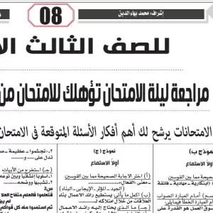 مراجعة اللغة العربية – للصف الثالث الاعدادى – 1 مايو 2026