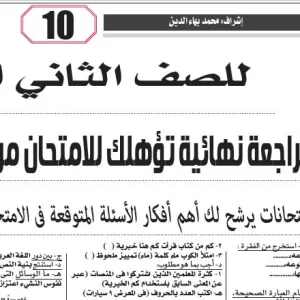 مراجعة اللغة العربية – للصف الثانى الاعدادى – 15 مايو 2026