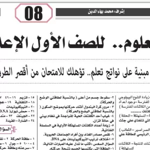 مراجعة علوم – للصف الاول الاعدادى – 2 مايو 2026