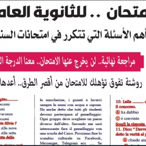 مراجعة اللغة الايطالية – للصف الثالث الثانوى – 21 يونيو 2026
